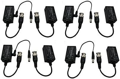CamVtech USA 4Pairs (8pcs) BNC to RJ45 Converter Video Balun CCTV Camera/PTZ Camera with Power Connector