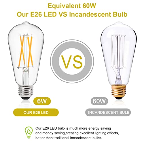 Ascher Dimmable LED Edison Bulbs 60 Watt Equivalent, Eye Protection Led Bulb with 95+ CRI, Warm