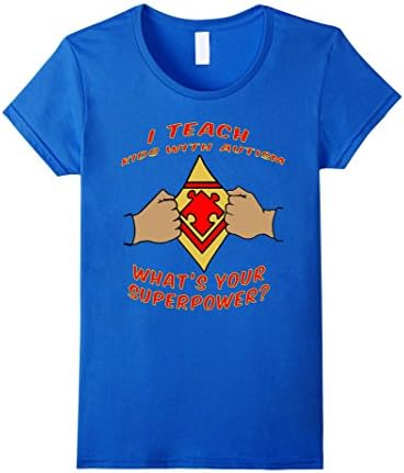 Women's I Teach Kids With Autism Autism Awareness Super Hero T-Shirt XL Royal Blue