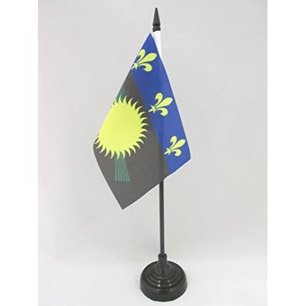 AZ FLAG - Guadeloupe Table Flag 4'' x 6'' - French region of Guadeloupe Office Mini Banner 100% Polyester 15 x 10 cm - Mini Desk Flag with 10'' Pole and Black Plastic Base