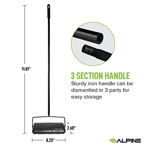 Alpine Manual Carpet Sweeper Triple Brush Cordless Non Electric Multi