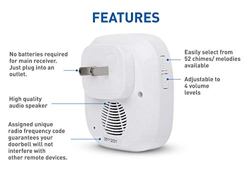 SadoTech Wireless PIR Motion Sensor Doorbell Operating at 500-feet Range with Over 50 Chimes, White