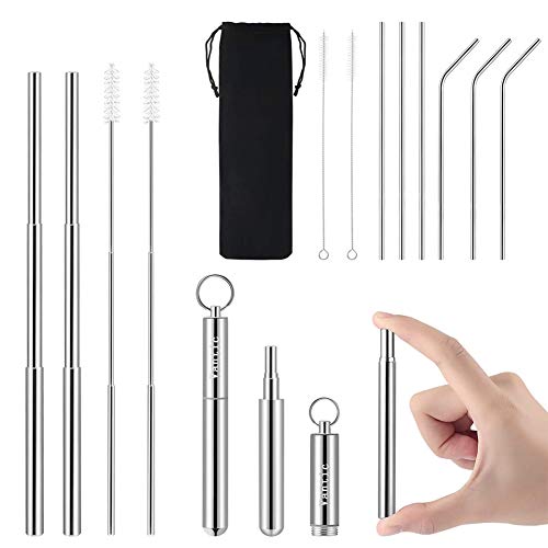 Vantic Wiederverwendbare Metall-Trinkhalme, 8 Stück, 2 tragbare, faltbare Edelstahl-Trinkhalme mit Etui und Bürste + 6…