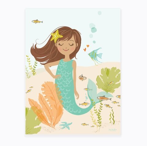 Sea Urchin Studio Mermaid Art Poster, Brunette, 12 x 16 by Sea Urchin Studio