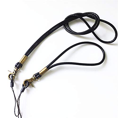 Lanyard Home Genuine Cowhide Lanyard Neck Holder & Hand Wrist Strap for Phone Bag Wallet Keychain ID Card Holder Leather Lanyard Straps (Black)