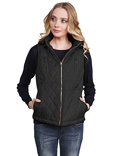 Quilted Zip Up Vest With Detachable Hood Black L Size