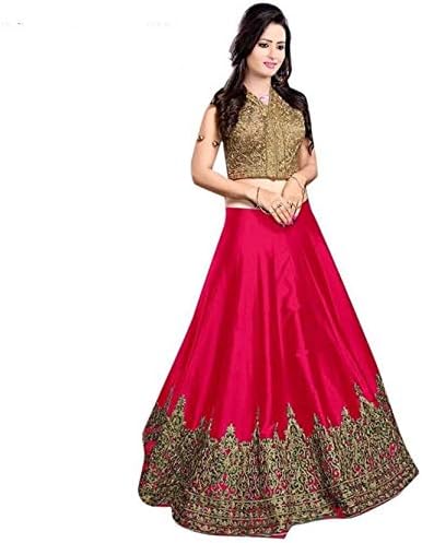 Shree Gel Fashion Women's Silk Embroidered Lehenga and Crop Top (Pink, Gold, Free Size)