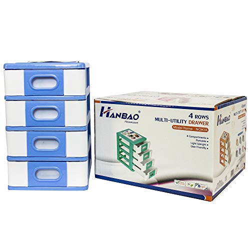 HANBAO Plastic 4 Compartments Multiutility Portable Desk Organizer, 24.2×15.5×21.5cm Blue