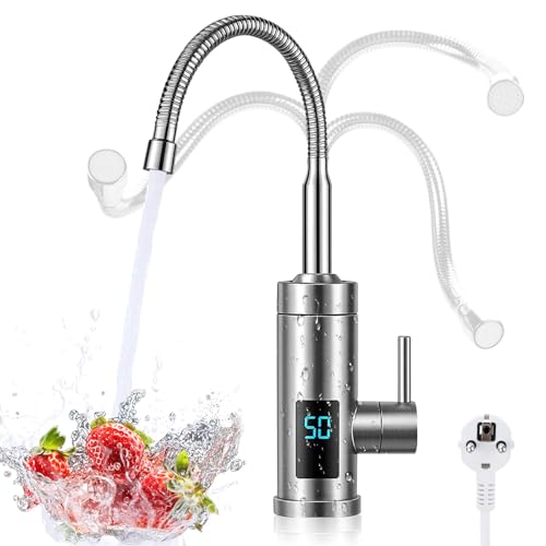 Jellybibo Electric Faucet with Water Heater, 220V 3000W Hot Water Tap Kitchen Faucet Smart Heater Water Heater for Kitchen Garden Bathroom RV Camping