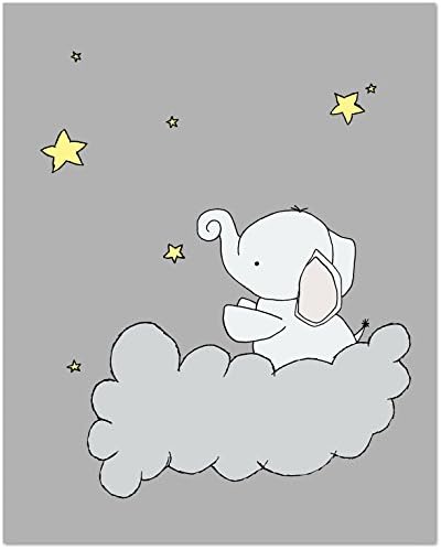 Elephant Nursery Art - Elephant Star Cloud - Nursery Art Print - Yellow and Gray