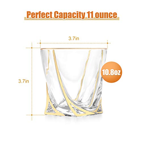Whiskey Glasses, Set of 2 Scotch Glasses with Reusable Ice Cubes in Luxury Gift Box, Tumblers for Drinking Bourbon, Cognac, Irish Whisky, Large 11oz Premium Glass Tasting Cups for Men & Women