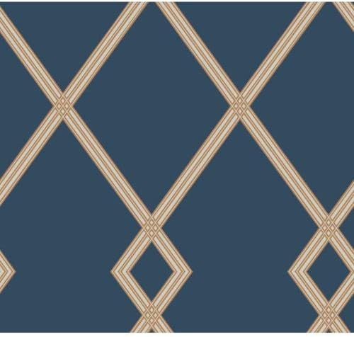York Wallcoverings CY1506 Ribbon Stripe Trellis Wallpaper Navy/Copper