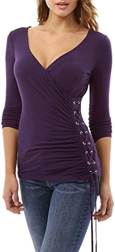 Women blouse, YISAI Women's Sexy Slim V Neck T-Shirt Ladies Long Sleeve Fashion Casual Straps Tops Shirt Blouse Tee (S, purple)