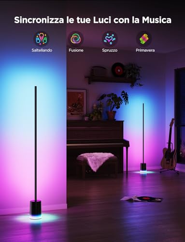 Govee RGBIC Floor Lamp, LED Lights Compatible with Alexa and Matter, 152 cm Dimmable 1725lm with Remote Control and APP, Sync Music, 82 Modes, Lamp for Bedside, Bedroom and Living Room, Black