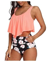 StarTreene Traje de baño de dos piezas con volantes y espalda cruzada en la parte superior y cintura alta