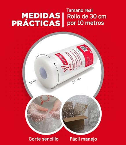 YUREX Papel Burbuja 30 cm x 10 m Poliburbuja para Empaque y Embalaje Seguro Protege Objetos Frágiles en Mudanzas y Almacenaje Amortigua Golpes Reduce Vibraciones y Cuida Superficies sin Dejar Marcas