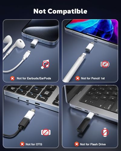 MoKo Lightning to USB C Adapter 4 Pack for iPhone 17 Air 16 16e 15 Pro Max Plus, iPad, Galaxy - NOT for Earphones/Microphone/Flash Drive/iPencil, USB-C to Lightning Adapter ONLY for Charging/Data Sync