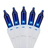 Holiday Essentials 100 Ultra-Brite Blue Lights with White Wire - Indoor / Outdoor Use - UL Listed