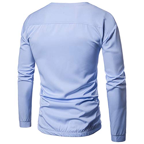 KLGDA Mens Long Sleeve Shirt Cotton Linen Beach Yoga Loose Fit V-Neck Tops Blouse Blue