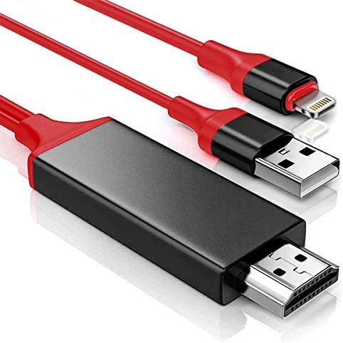 HOISAN Phone to HDMI Cable 6.6ft HDMI Digital AV Adapter 1080P HDTV Cord Compatible with Phone X/8 Plus/7 Plus/6s/6 Plus/6s Plus/5/5s/5c/Pad/Pod (Red)