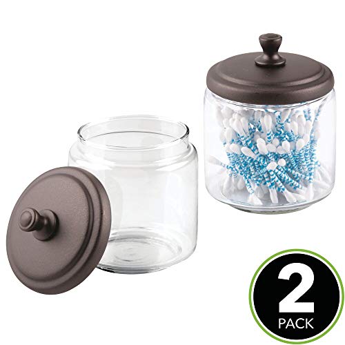 mDesign Glass Bathroom Vanity Storage Organizer Canisters Jars for Cotton Balls, Swabs, Makeup