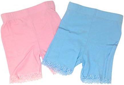 Toddler and Big Girls Dance Undershorts Bike Short Cartwheel Panties with Lace Trim - 2 Pack (7/8, Pink/Blue)