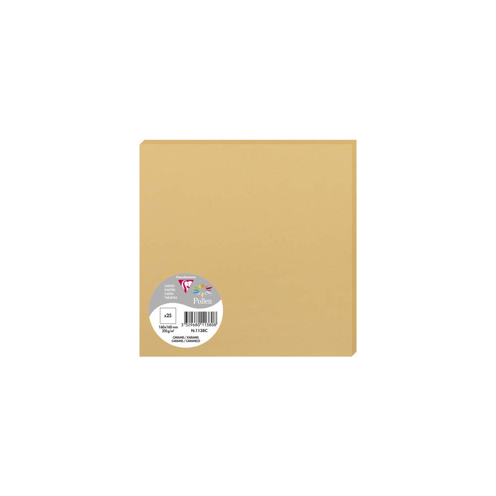 Clairefontaine 1138C Pack of 25 Plain Cards Square Format 16x16cm 210gsm Caramel colour Invitation Correspondence Cards Pollen Range Smooth Premium Paper — image 1