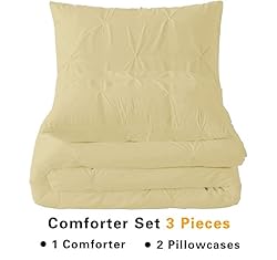 3Pcs Pinch Pleated Comforter Set - Ivory Solid