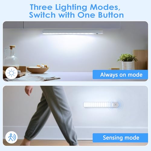Generico LED Cabinet Lights with Sensor, 2000 mAh USB Rechargeable LED Under Cabinet Light, LED Magnetic Under Cabinet Light, Rechargeable LED Lamp for Wardrobe, Kitchen and Hallway (2 Pieces)