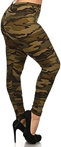D7 Ladies Womens Plus Size Camo Camouflage High Waist Leggings Army Green