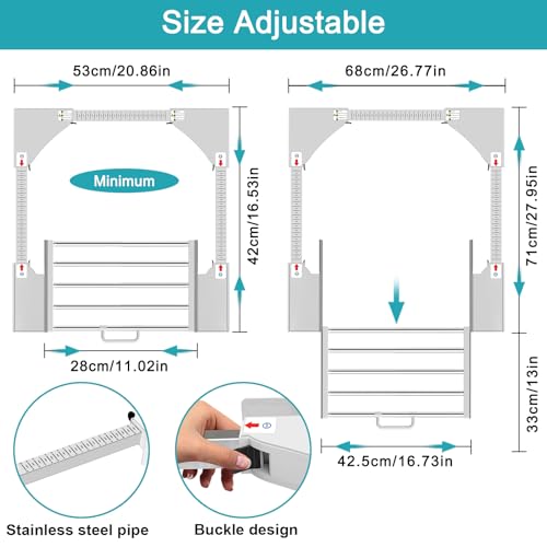NIUXX Zwischenbaurahmen mit Wäscheleine, verbindung waschmaschine trockner, Verbindungsrahmen Zwischenbausatz mit ausziehbarer Handtuchhalter, Einstellbare Größe（53-68cm）weiß thumbnail 2