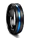 Tungary 8mm Mens Tungsten Rings Wedding Engagement Band Black Blue Grooved Brushed Size 7-14