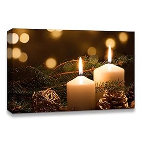 Canvas Wall Art Christmas Candles for Celebration Painting Artwork for Home Prints Framed - 12x18 inches