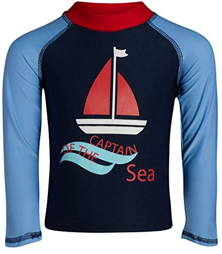 Sweet & Soft Baby Boys 2-Piece Rash Guard and Trunk Swimsuit Set- Long Sleeve, Blue Captain of The Sea, Size 6'