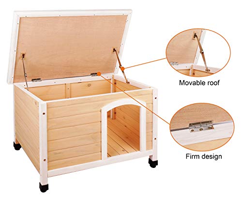 HiCaptain Waterproof Solid Cedar Pet House Deluxe Dog Kennel Universal Fits for Small Medium Large Animals (M:40.5 x 25.6 x 27.6 Inch, Natural)