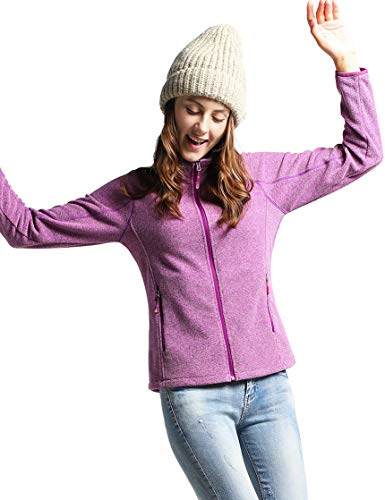 Fastorm Fleece Jacket Womens Full Zip Up Lightweight Solid Polar Fleece Performance Sweatshirts Outdoor Purple S