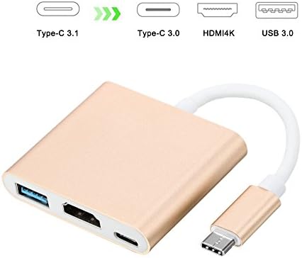 USB C to HDMI 4K Multiport Adapter, Anlyso USB 3.1 Type-C to HDTV HDMI Adapter Converter 4K+USB 3.0+USB-C Charging Port for New Macbook/Dell XPS13/Chromebook Pixel/Yoga 900/HDTV/Projector (Gold)