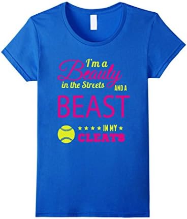 Women's I'm A Beauty Is The Streets Ands Beast In My Cleats T-Shirt Small Royal Blue