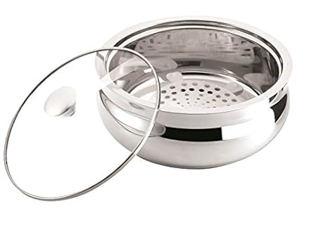 NanoNine Bellyno Stainless Steel Casserole with Glass Lid, 800 ml, Silver