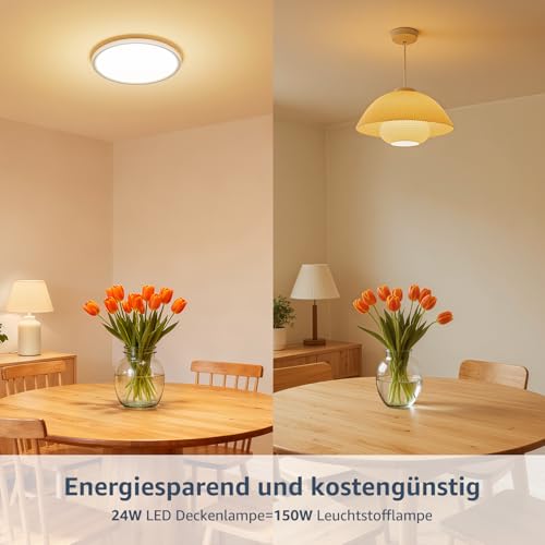 Lepro Ceiling Light 24 W, IP44 Waterproof Ceiling Light, 3000 K 2400 LM Bathroom Lamp, Warm White Ceiling Light, Bathroom, Ideal Bathroom Lamp, Ceiling for Bathroom, Bedroom, Hallway, Kitchen, Living Room, Diameter 29.3 cm