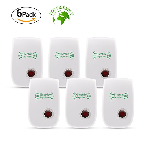[2018 Upgraded] Ultrasonic Pest Repeller, Electrical Bug Repellent, Non-toxic Pest Repellent Plug in Indoor and Outdoor Pest Control for Mosquito Spider Ant Mice Roach and other Insect (6 packs)