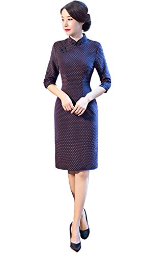 Angcoco Women's Half Sleeve Wool Cheongsam Mini Dress China Qipao