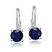 Sterling Silver Created Blue Sapphire Round Prong-Set Leverback Earrings