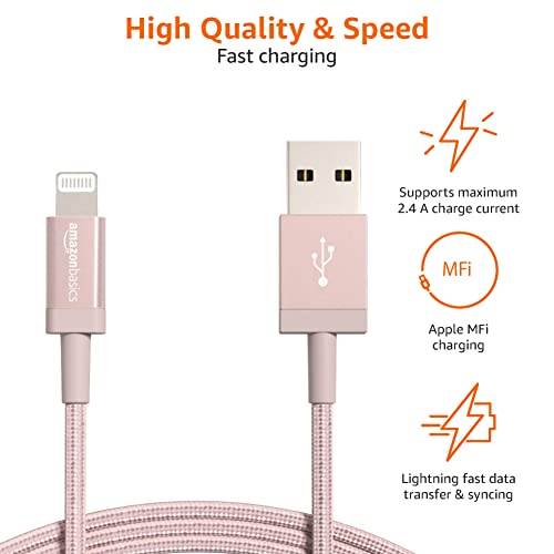 Amazon Basics 2Pack USBA to Lightning Charger Cable, Nylon Braided