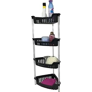 Image of Corner Bathroom, Kitchen & Garage 4 Tier Basket Storage Shelving Unit By Above Edge - Durable, Water Resistant, Rust Proof Material - Ideal For Towels, Toilet Paper, Tissues, Shampoo Bottles
