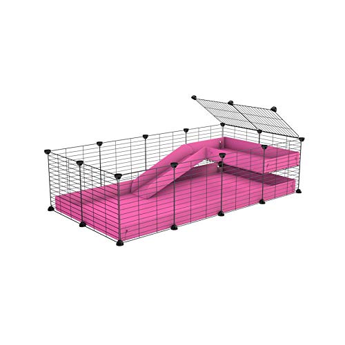 C&C Cage for Guinea Pig 4x2 with Loft Ramp by KAVEE Pink