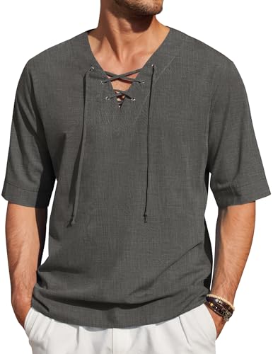 COOFANDY Men Linen Beach Shirts Short Sleeve Yoga