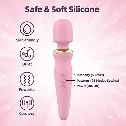 Vibrator for Women - Adult Sex Toys, Rechargeable Wand Vibrators with 25 Patterns & 5 Speeds, Quiet & Waterproof, Female G Spot Clitoral Stimulator Massager for Her Pleasure