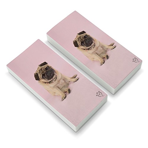 Pug Puppy Dog Sitting Pink Necklace Eraser Set of 2