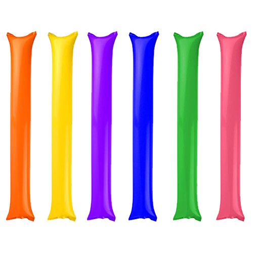 SpringPear 12x Bam Bam Thunder Inflatable Noisemakers Stick Sets Long Balloon Inflatable Cheer Sticks Inflating Rods in 6 Different Colors for Kids Birthday Sportfest Party